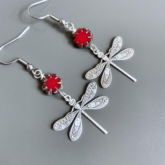 Brass Dragonfly with Round Drop Earrings Brass Dragonfly with Round Drop Earrings