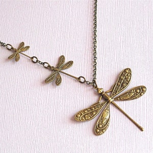 Brass Dragonfly Necklace Dragonfly Jewelry, Nature Jewelry, Garden Jewelry, Dragonfly Gift, Nature Gift, Gift for Woman, Birthday Gift image 3