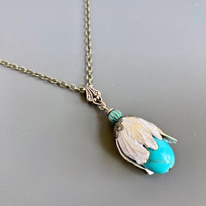 Turquoise Flower Bud Necklace - Turquoise Necklace, Floral Jewelry, Nature Jewelry, Gift for Woman, Birthday, Graduation, Botanical