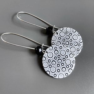 Silver Circle Patterned Earrings - Boho Earrings, Black and Silver, Lightweight Earrings, Disk Earrings, Gift for Woman, Birthday, Friend
