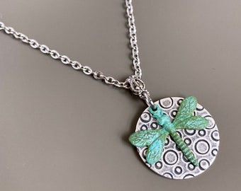 Dragonfly Necklace - Verdigris Patina, Dragonfly Jewelry, Dragonfly Gift, Gift for Woman, Nature Gift, Birthday Gift, Garden Jewelry