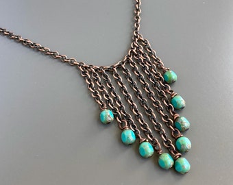 Set collana e orecchini - Collana in turchese ceco, catena in rame, collana pendente, regalo per donna, regalo di compleanno, collana boho