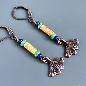 Tiny Ginkgo Leaf Earrings - Copper, Turquoise, Beige, Blue, Leaf Jewelry, Botanical Jewelry, Patina Jewelry, Nature Gift, Gift for Woman