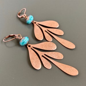 Rose Gold Boho Earrings - Leaf Earrings, Long Earrings, Lightweight Earrings, Blue Earrings, Gift for Woman, Birthday Gift, Graduation Gift