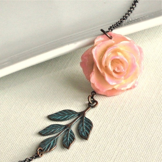 Real Rose Necklace Cream Pink Flower Jewelry Natural - Etsy