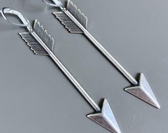 Silver Arrow Earrings - Boho Earrings, Steampunk Jewelry, Long Earrings, Lightweight, Gift for Woman, Birthday Gift, Boho Earrings