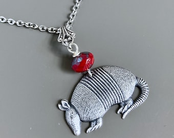 Armadillo Necklace - Texas Necklace, Red, Texas Jewelry, Southwest Jewelry, Silver Armadillo, Texas Gift, Gift for Woman, Rodeo Necklace