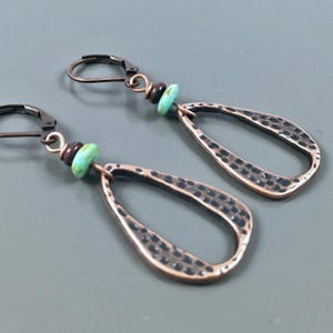 Boho Hoop Earrings - Copper Earrings, Lightweight Earrings, Boho Jewelry, Turquoise and Copper Earrings, Hoop Earrings, Gift for Woman