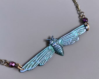 Patina Butterfly Necklace - Lavender, Moth, Butterfly Jewelry, Nature Jewelry, Garden Jewelry, Gift for Woman, Birthday, Friend Gift