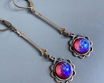 Orecchini in opale Glass Dragons Breath - Orecchini in filigrana, colorati, rosa shocking, lunghi, leggeri, regalo per donna, compleanno