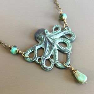 Octopus Necklace - Patina Necklace, Ocean Jewelry, Beach Jewelry, Large Octopus, Beach Themed Gift, Gift for Woman, Beach Wedding