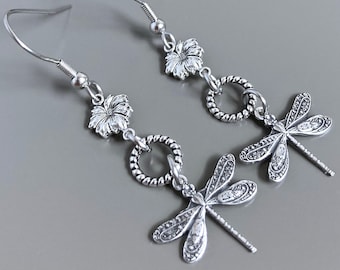 Small Silver Dragonfly Earrings -Dragonfly Jewelry, Nature Jewelry, Garden Jewelry, Flower Jewelry, Botanical ,Nature Gift, Dragonfly Gift