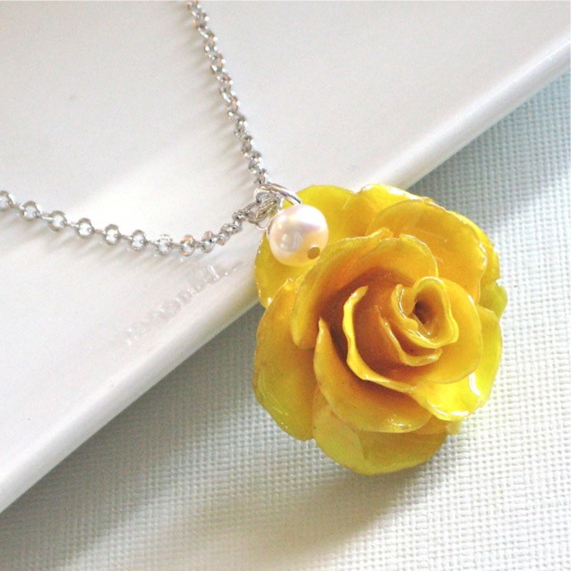 Real Yellow Rose Necklace Preserved Flower Jewelry Nature Etsy