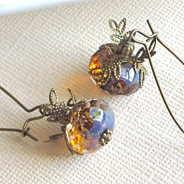 Czech Crystal Earrings - Glass, Brass