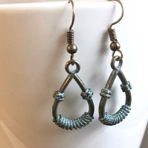 Small Patina Hoop Earrings Bali Style, Brass Hoop Earrings, Turquoise Jewelry, Turquoise Brass, Gift for Woman, Gift for Teen Girl image 4