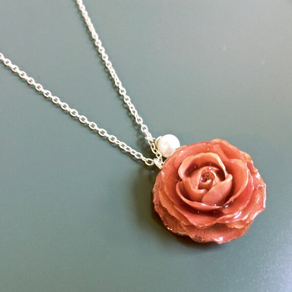 Real Pink Rose Necklace Botanical Jewelry Real Flower | Etsy