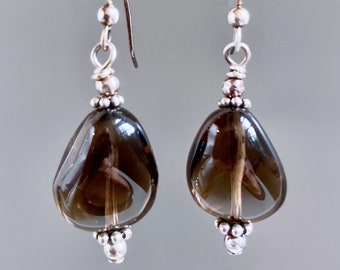 Orecchini al quarzo fumé - Argento sterling, Marrone, Forma irregolare, Orecchini pendenti, Forma organica, Regalo per donna, Regalo moglie, Regalo fidanzata