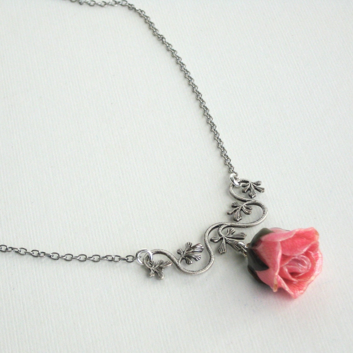 Real Pink Rosebud Necklace Real Flower Jewelry Nature - Etsy