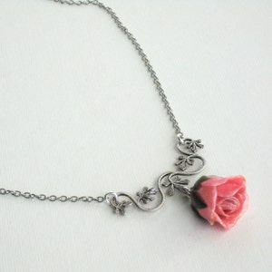 Real Pink Rosebud Necklace - Real Flower Jewelry, Nature Jewelry, Rose ...