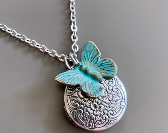 Small Silver Locket Butterfly Necklace Locket Necklace, Girl Locket,  Keepsake Jewelry, Nature Jewelry, Birthday Gift, Butterfly Gift