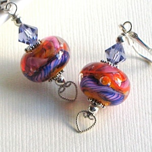 Lampwork/Swarovski Elements Earrings - Artisan Handmade, Sterling Silver
