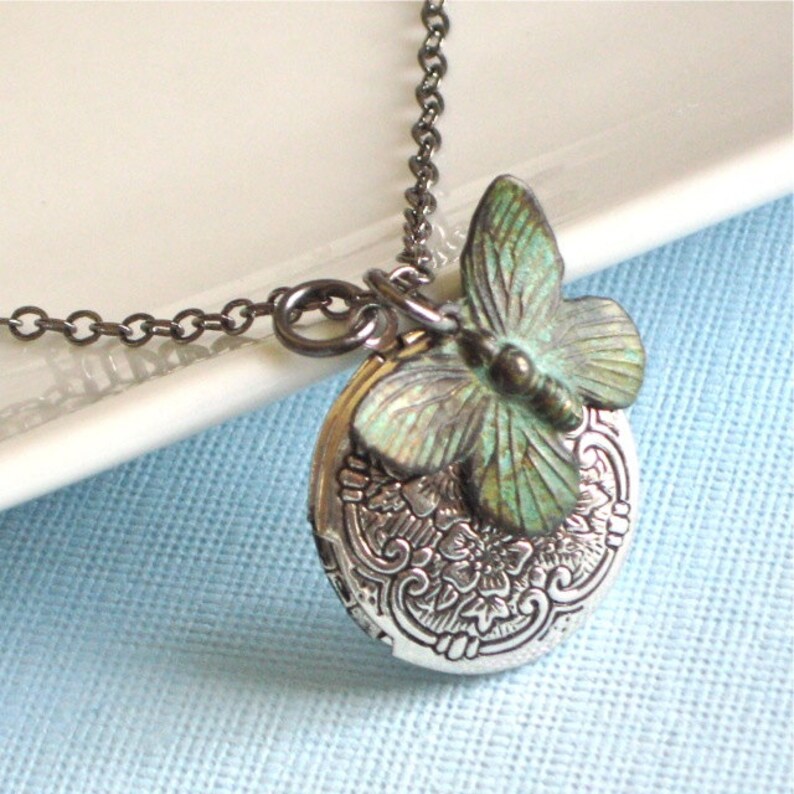 Small Silver Locket Butterfly Necklace Locket Necklace Girl Etsy