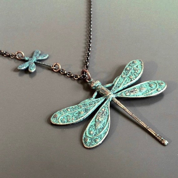 Dragonfly Necklace Teal Copper Gardener Gift Nature | Etsy