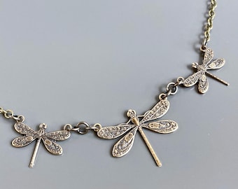 Brass Dragonfly Necklace - Small Dragonfly Necklace, Nature Jewelry, Mom Gift, Mother and Child, Gift for Woman, Christmas, Dragonfly Gift