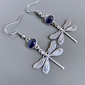 Silver Dragonfly Earrings - Purple Earrings, Dragonfly Jewelry, Dragonfly Gift, Nature Gift, Nature Jewelry, Gift for Woman
