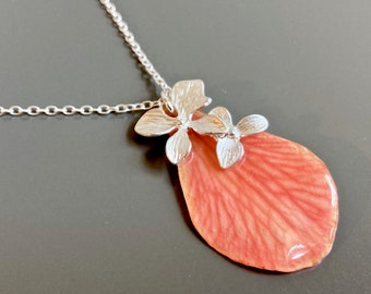 Real Orchid Petal Necklace - Pink, Sterling Silver, Real Flower Necklace, Nature Jewelry, Orchid Gift, Flower Lover Gift, Gift for Woman