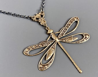 Brass Cutout Dragonfly Necklace - Dragonfly Jewelry, Dragonfly Gift, Gift for Woman, Nature Jewelry, Gardener Gift, Valentine Gift