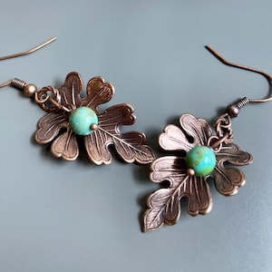 Copper Leaf Earrings - Oak Leaf, Botanical Jewelry, Leaf Jewelry, Nature Jewelry, Nature Gift, Gift for Woman, Birthday Gift, Coworker Gift