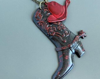 Cowgirl Boot Necklace - Western, Texas Gift, Texas Jewelry, Cowboy, Gift for Woman, Horse Lover, Birthday, Rodeo Necklace, Cowboy Hat