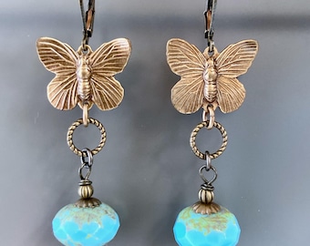 Butterfly Earrings - Blue Earrings, Butterfly Gift, Butterfly Jewelry, Nature Jewelry, Czech Earrings, Garden Gift, Garden Jewelry