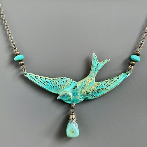 Bird Necklace - Patina Jewelry, Verdigris Jewelry, Bird Jewelry, Nature Jewelry, Gift for Woman, Large Bird, Bird Lover Gift, Birthday Gift