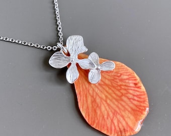 Ketting echte orchideebloemblaadje - roze, ketting met echte bloem, natuursieraden, orchideecadeau, botanische sieraden, cadeau bloemenliefhebber, cadeau voor vrouw
