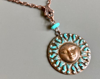 Copper Sun Necklace - Solar Jewelry, Solstice Jewelry, Solstice Necklace, Gift for Woman, Birthday Gift, Coworker Gift, Celestial