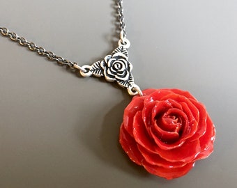 Red Rose Pendant Real Flower Botanical Necklace Nature - Etsy