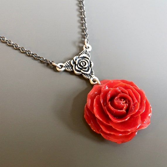 Red Rose Necklace Real Rose Necklace Flower Jewelry | Etsy