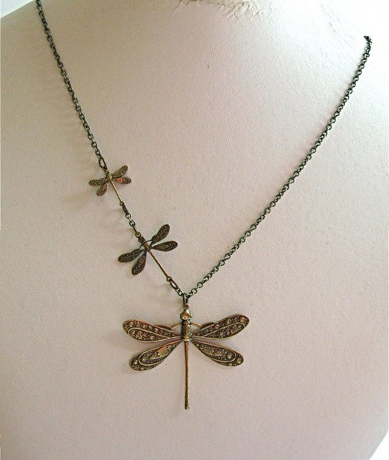Brass Dragonfly Necklace Dragonfly Jewelry, Nature Jewelry, Garden Jewelry, Dragonfly Gift, Nature Gift, Gift for Woman, Birthday Gift image 2