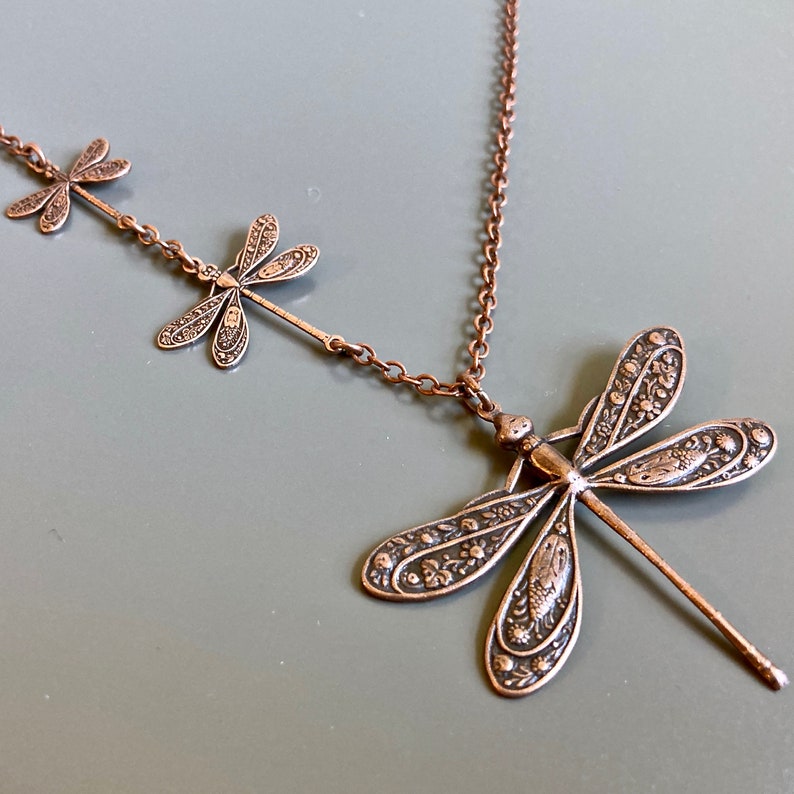 Copper Dragonfly Necklace Dragonfly Jewelry, Nature Jewelry, Gift for Woman, Mothers Day Gift, Birthday, Graduation, Dragonfly Gift image 1