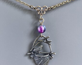 Brass Bird Necklace - Bird Nest, Nature Jewelry, Bird Jewelry, Botanical, Gift for Woman, Bird Gift, Nature Gift, Birthday Gift