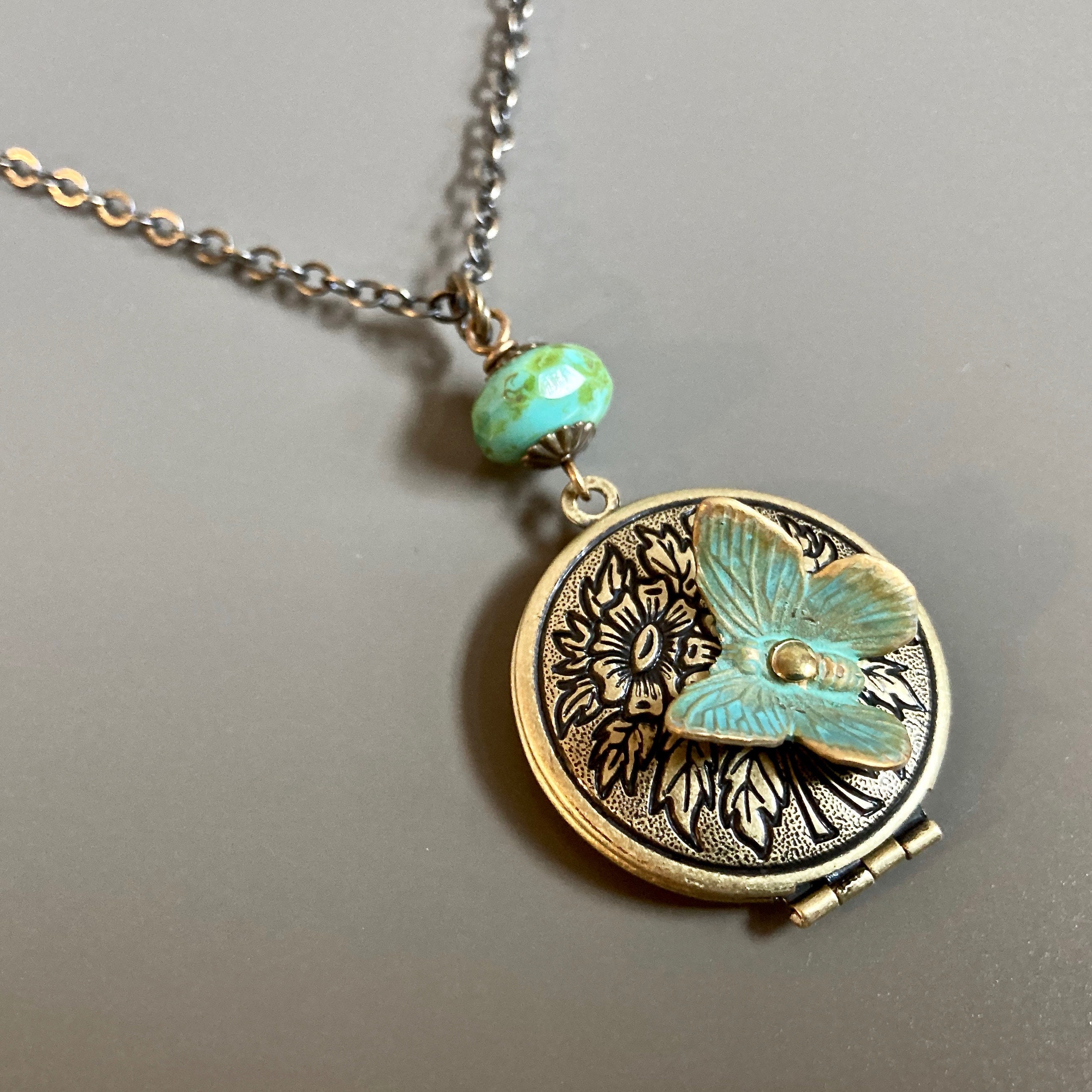 Butterfly Locket Necklace Keepsake Jewelry Brass Locket Etsy