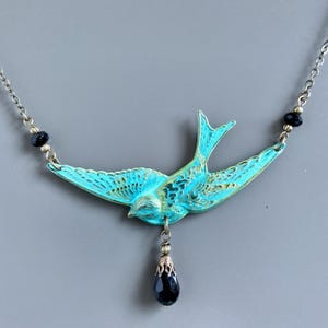 Bird Necklace - Patina Jewelry, Verdigris Jewelry, Bird Jewelry, Nature Jewelry, Gift for Woman, Large Bird, Bird Lover Gift, Birthday Gift