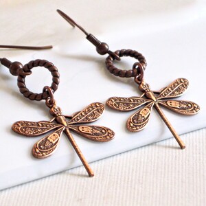 Copper Dragonfly Earrings Dragonfly Jewelry, Nature Jewelry, Garden Jewelry, Dragonfly Gift, Gift For Woman, Birthday Gift, Nature Lover image 6