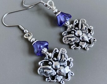 Orecchini a forma di farfalla - Viola, Gioielli naturali, Gioielli botanici, Regalo da giardino, Gioielli da giardino, Floreali, Regalo a forma di farfalla, Regalo naturale