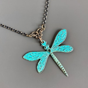 Patina Dragonfly ketting - Dragonfly sieraden, Patina sieraden, natuur sieraden, natuur cadeau, cadeau voor vrouw, Dragonfly cadeau, verjaardagscadeau