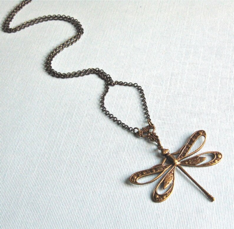 Brass Cutout Dragonfly Necklace Dragonfly Jewelry Dragonfly - Etsy