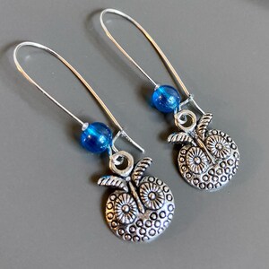Silver Owl Earrings - Blue, Bird Earrings, Bird Jewelry, Nature Jewelry, Nature Gift, Gift for Woman, Birthday, Graduation, Bird Gift