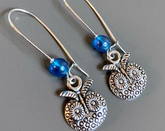 Silver Owl Earrings - Blue, Bird Earrings, Bird Jewelry, Nature Jewelry, Nature Gift, Gift for Woman, Birthday, Graduation, Bird Gift